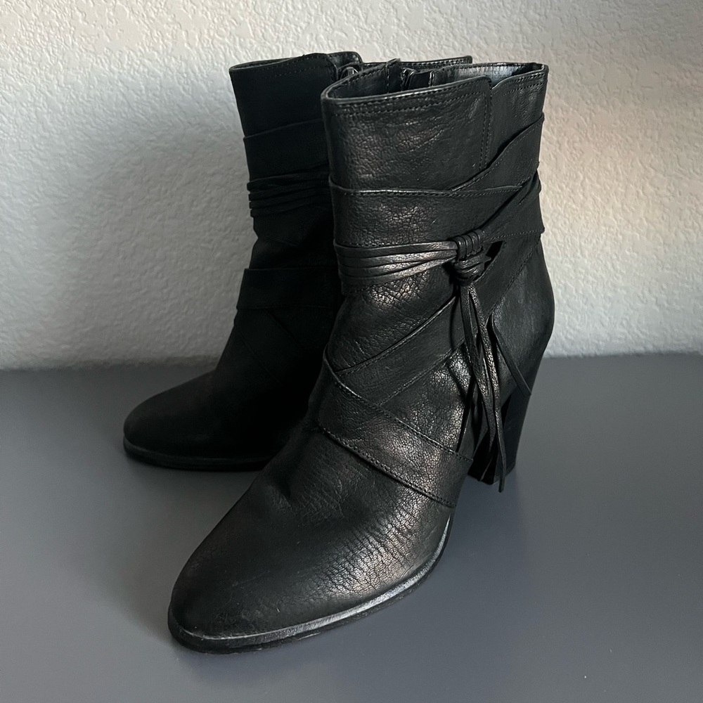 Vince Camuto Leather Ferrah Black Heel Booties